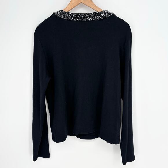 Rafaella Black Pearl Collar Button-Down Black Cardigan Sweater Size XL - Picture 3 of 4
